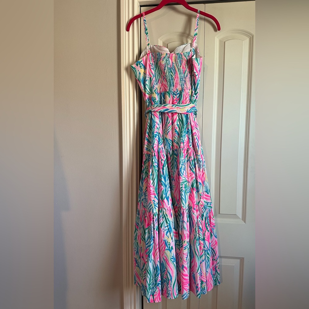 Lilly Pulitzer Pink and Blue Leaf Print Midi Dress - Picture 2 of 6